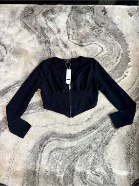 Cropped Black Zip-Front Hoodie Jacket - Unbranded